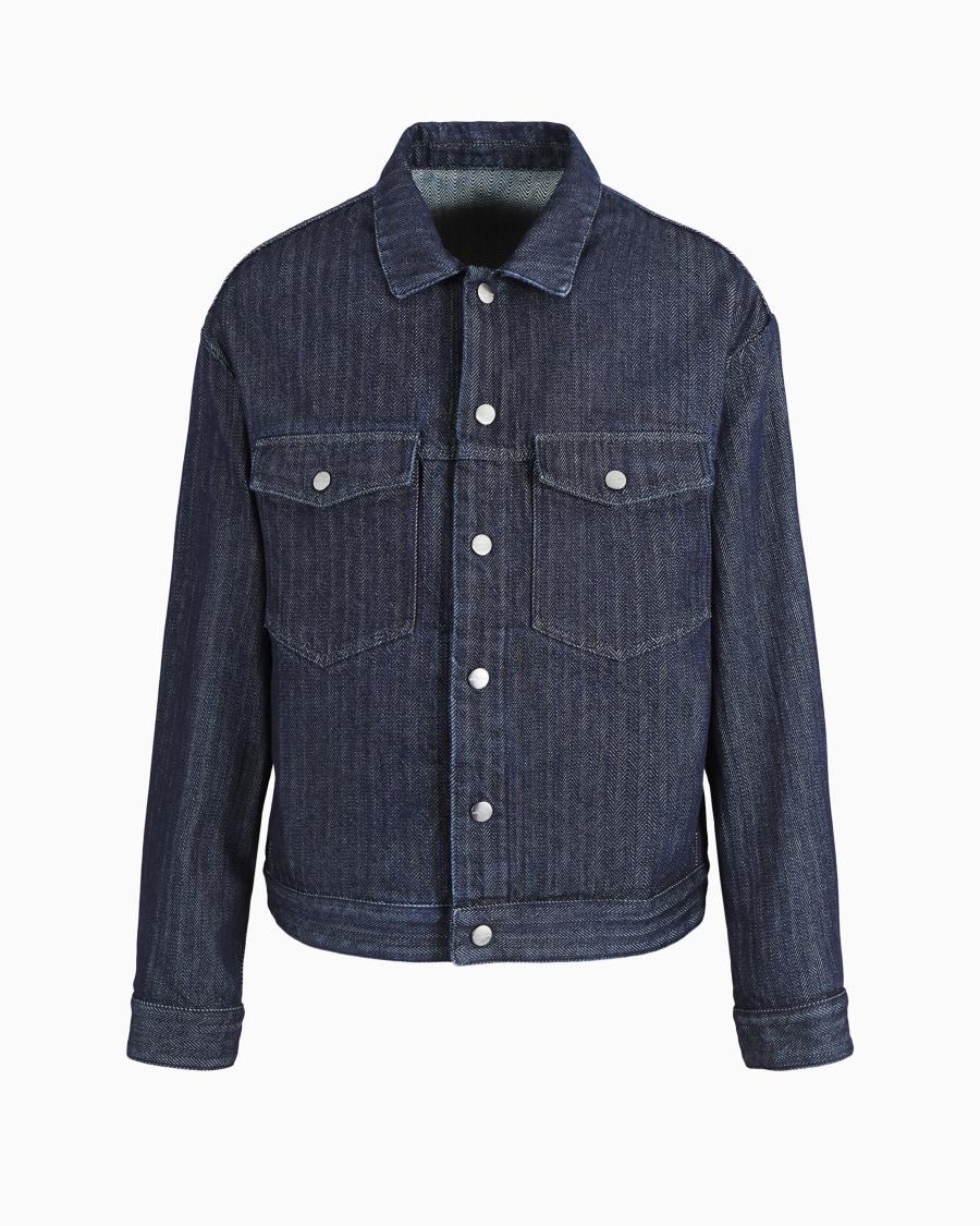 The world of armani DENIM COLLECTION BLOUSON IN DENIM DI COTONE CHEVRON