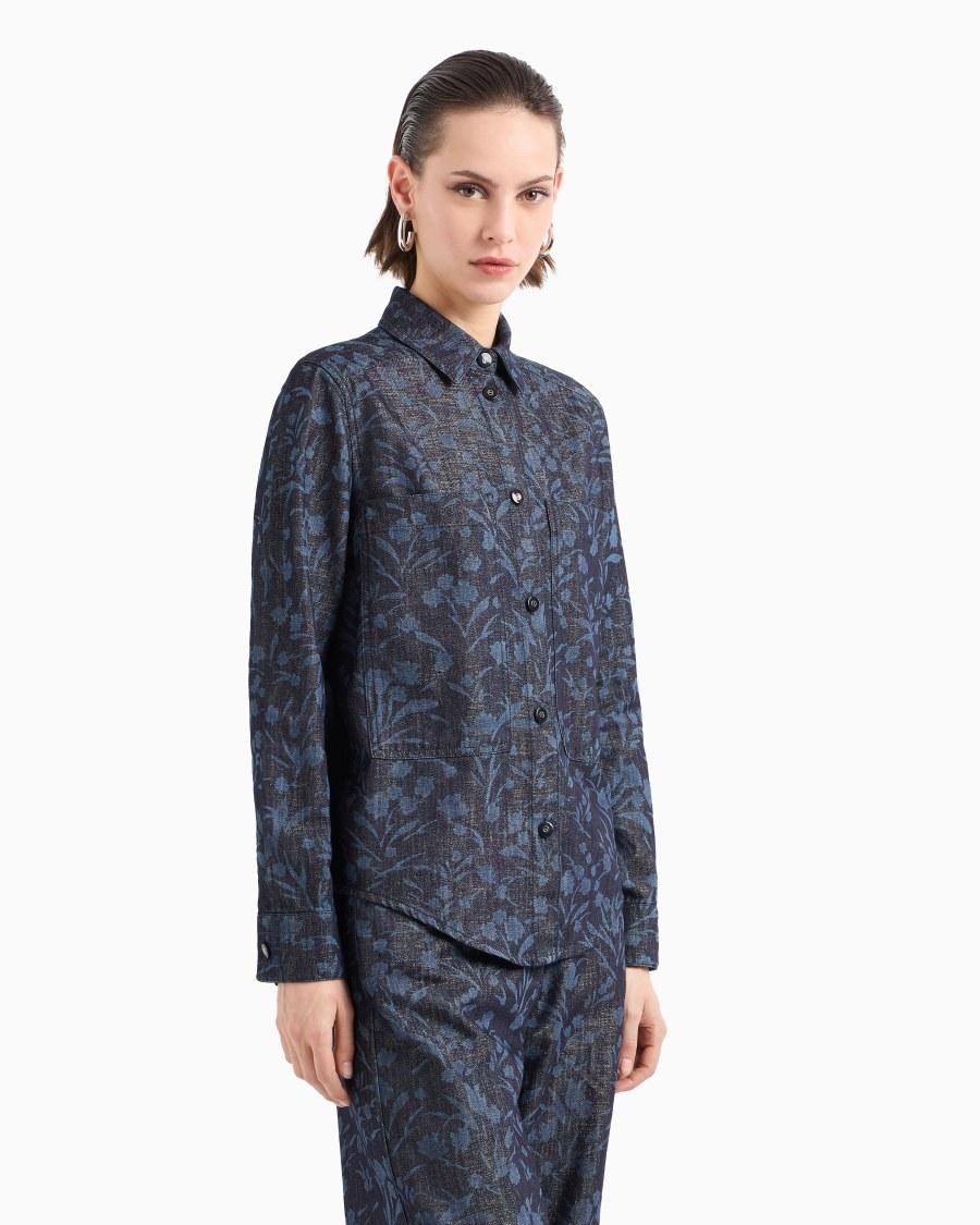 The World Of Armani DENIM COLLECTION CAMICIA IN DENIM DI COTONE VISCOSA E LUREX CON MOTIVO FLOREALE