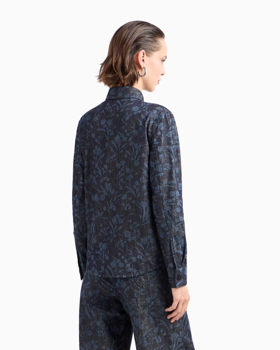 The World Of Armani DENIM COLLECTION CAMICIA IN DENIM DI COTONE VISCOSA E LUREX CON MOTIVO FLOREALE