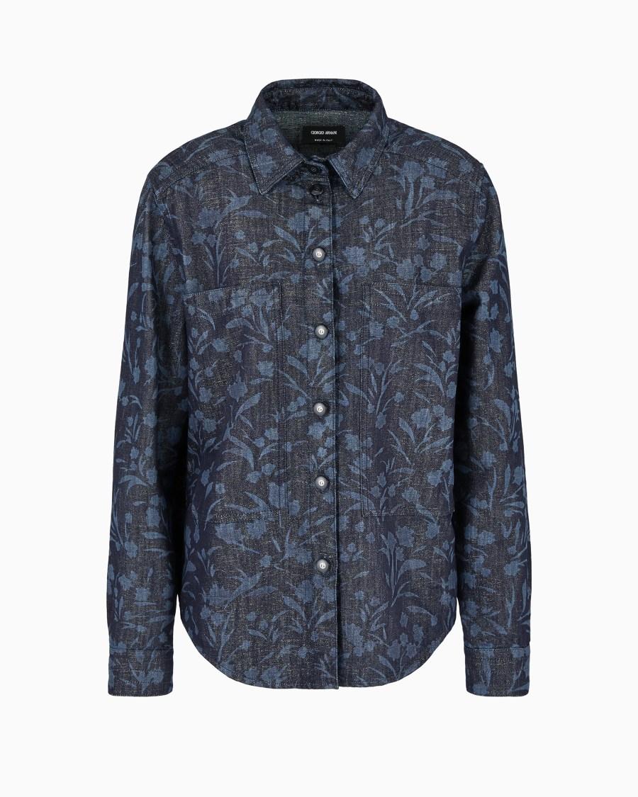 The world of armani DENIM COLLECTION CAMICIA IN DENIM DI COTONE VISCOSA E LUREX CON MOTIVO FLOREALE