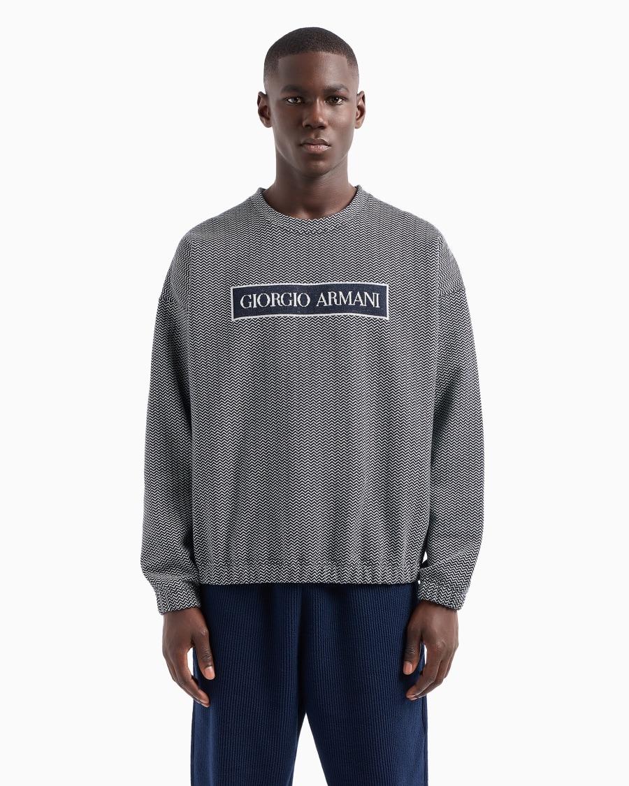 The World Of Armani DENIM COLLECTION FELPA IN COTONE JACQUARD CHEVRON