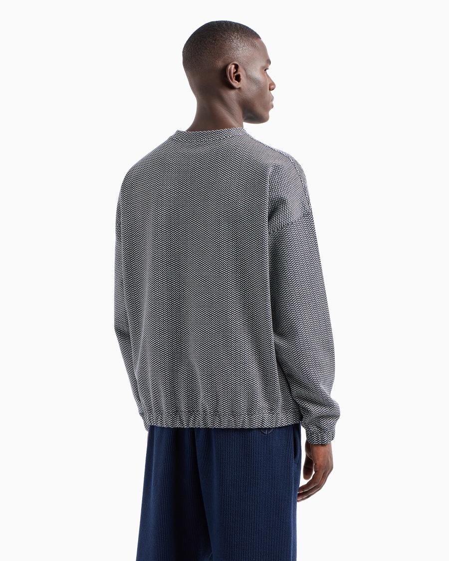 The World Of Armani DENIM COLLECTION FELPA IN COTONE JACQUARD CHEVRON