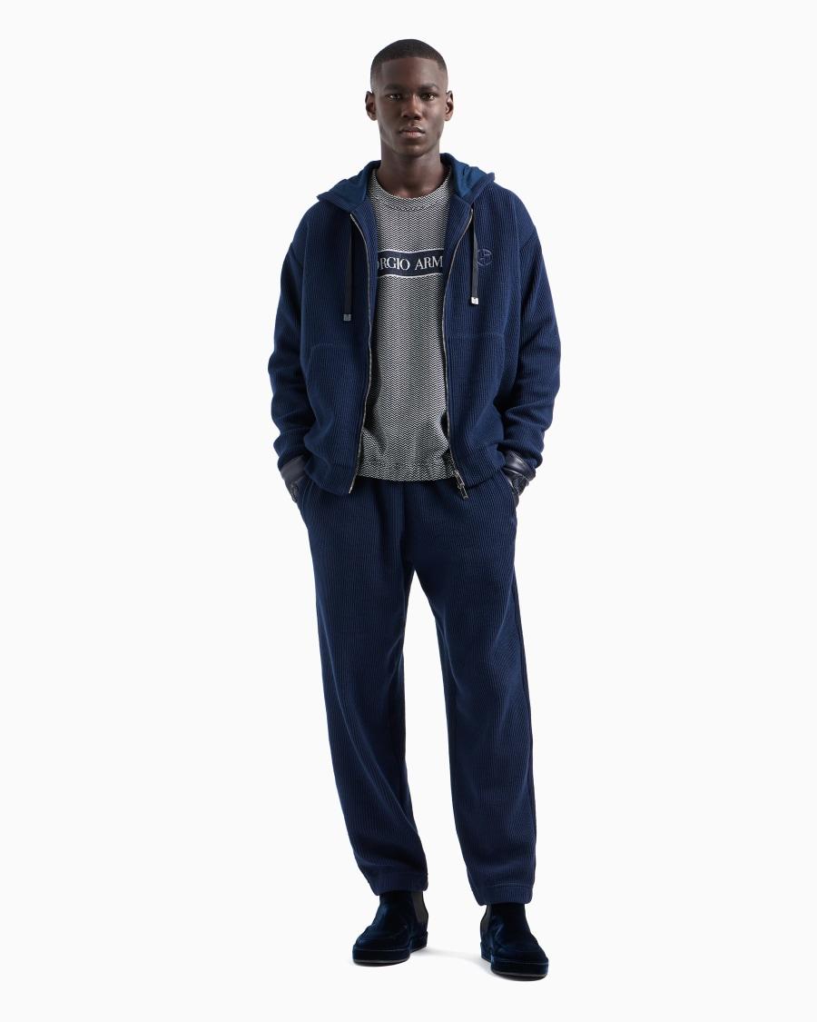 The World Of Armani DENIM COLLECTION FELPA IN COTONE JACQUARD CHEVRON