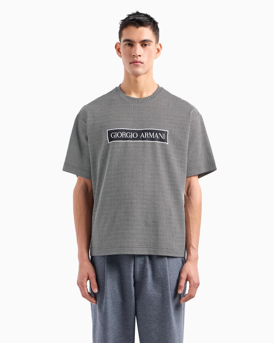 The World Of Armani DENIM COLLECTION T-SHIRT IN COTONE CON LOGO JACQUARD