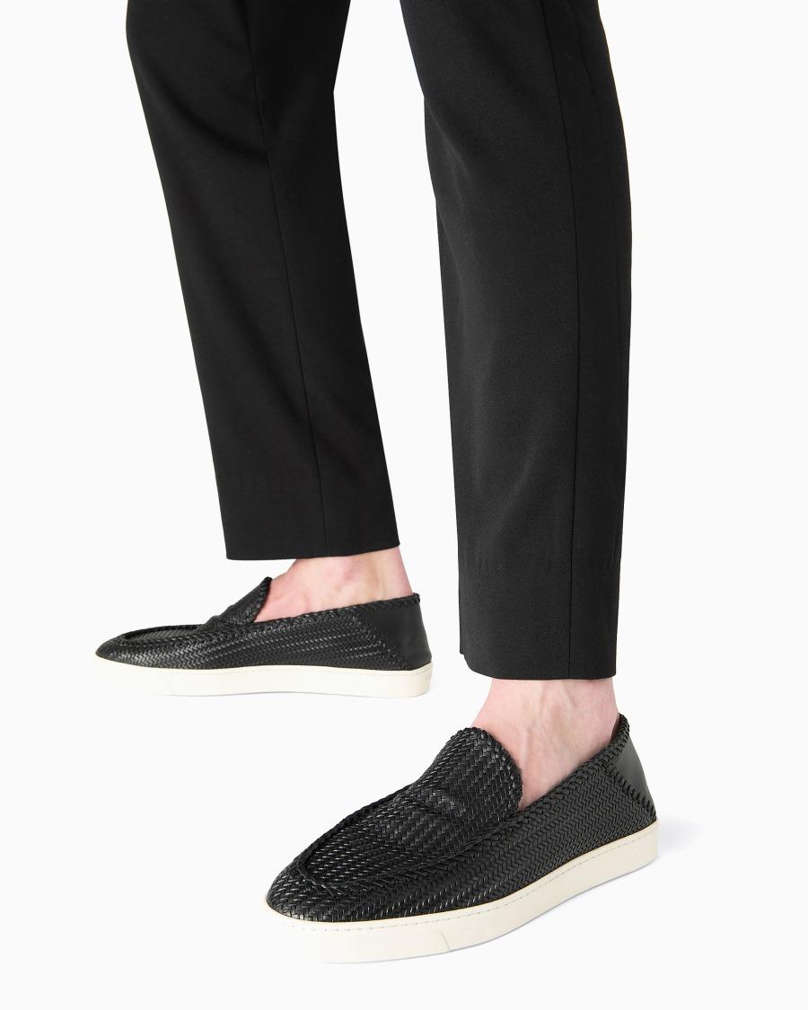 The World Of Armani GALLERIA 3 SLIP-ON IN PELLE MOTIVO INTRECCIO