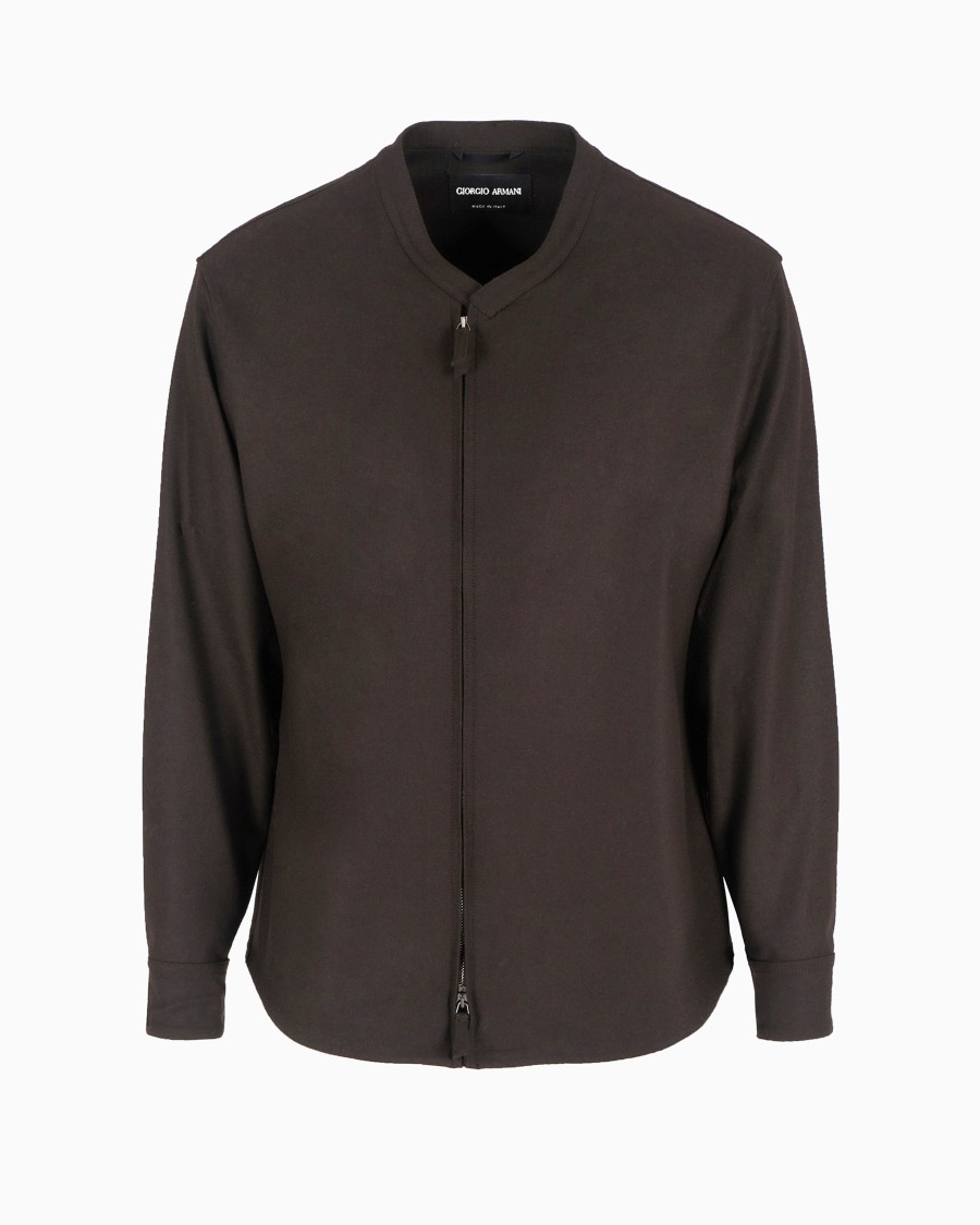 The world of armani GIACCA CAMICIA CON ZIP IN DRAP DI CASHMERE