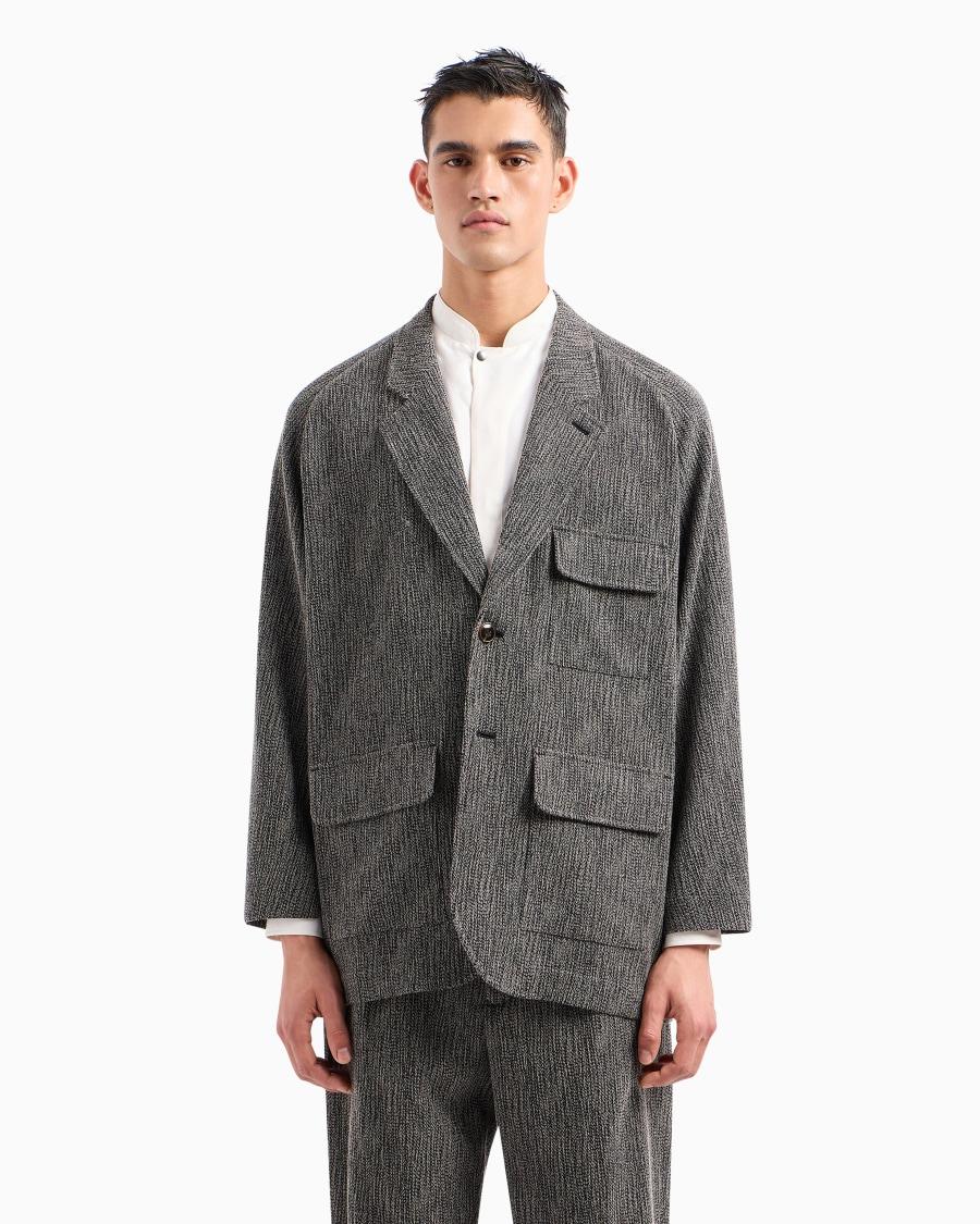 The World Of Armani GIACCA CAMICIA MONOPETTO IN MISTO VISCOSA E LANA JACQUARD