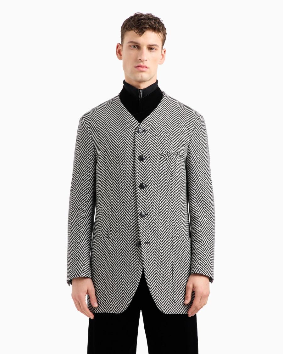 The World Of Armani GIACCA LINEA HERITAGE MONOPETTO IN LANA VERGINE E CASHMERE JACQUARD CHEVRON