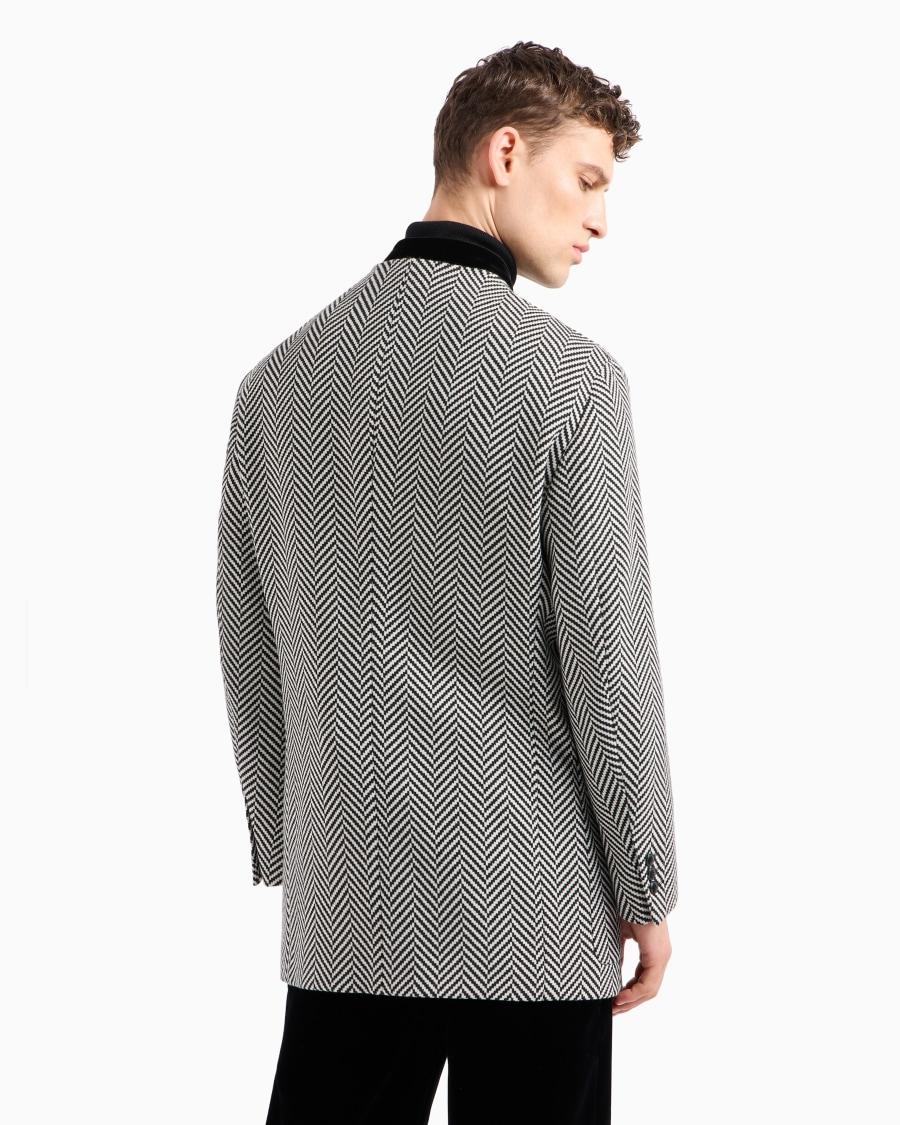 The World Of Armani GIACCA LINEA HERITAGE MONOPETTO IN LANA VERGINE E CASHMERE JACQUARD CHEVRON