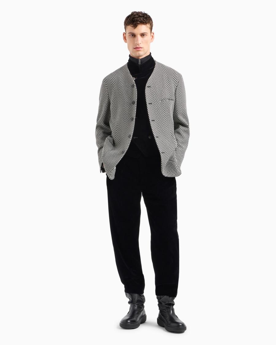 The World Of Armani GIACCA LINEA HERITAGE MONOPETTO IN LANA VERGINE E CASHMERE JACQUARD CHEVRON