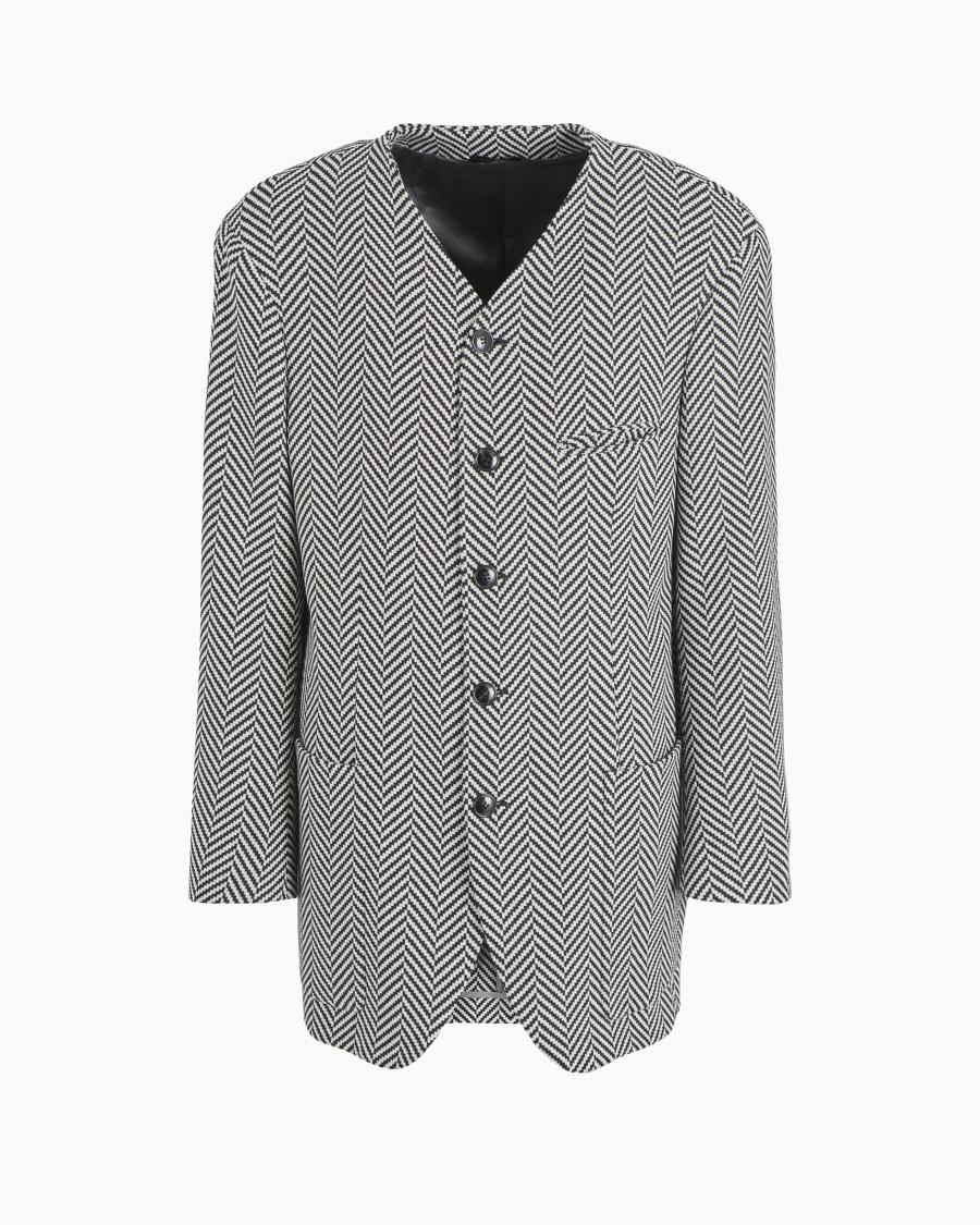 The world of armani GIACCA LINEA HERITAGE MONOPETTO IN LANA VERGINE E CASHMERE JACQUARD CHEVRON