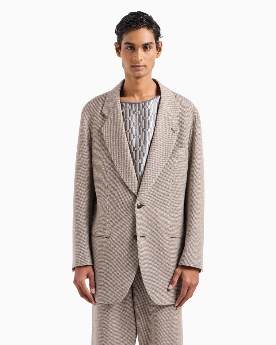 The World Of Armani GIACCA LINEA HERITAGE MONOPETTO IN MAGLIA BICOLORE DI CASHMERE E LANA