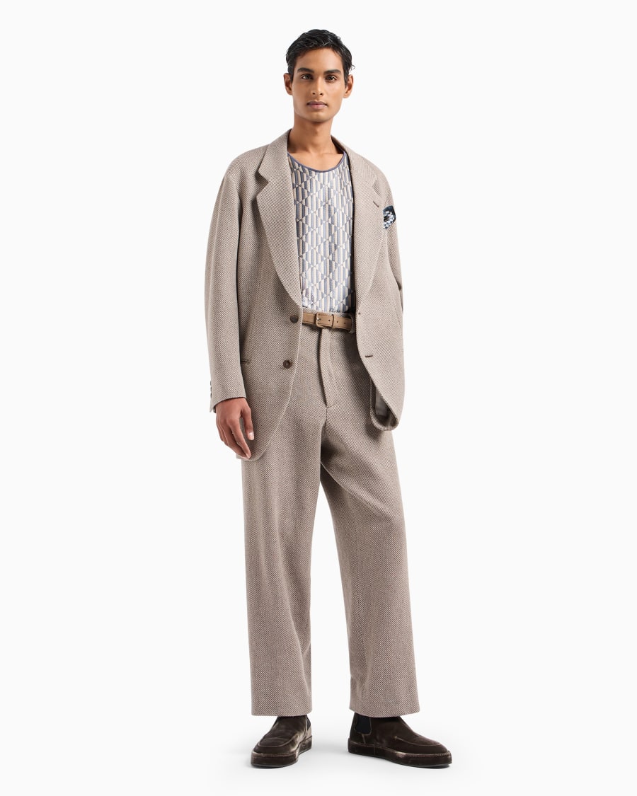 The World Of Armani GIACCA LINEA HERITAGE MONOPETTO IN MAGLIA BICOLORE DI CASHMERE E LANA