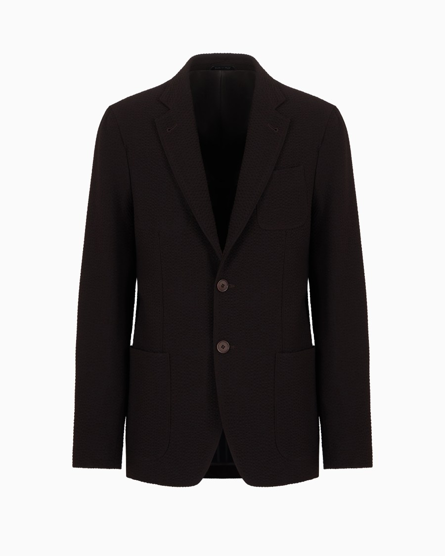 The world of armani GIACCA LINEA UPTON MONOPETTO IN LANA VERGINE E CASHMERE SEERSUCKER