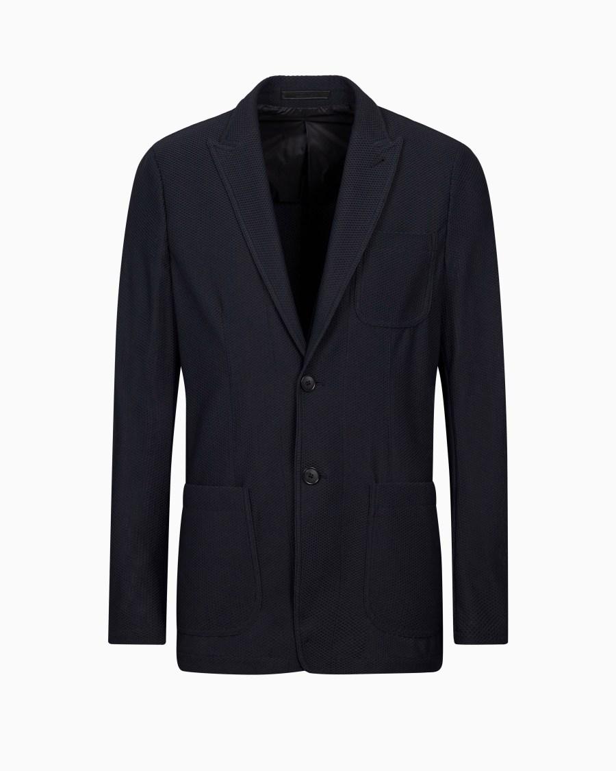 The world of armani GIACCA MONOPETTO ICON IN GAUFRÉ TECNICO