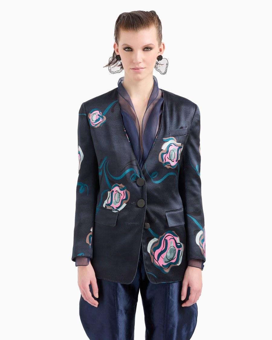 The World Of Armani GIACCA MONOPETTO IN FAILLE DI SETA CON STAMPA FLOREALE
