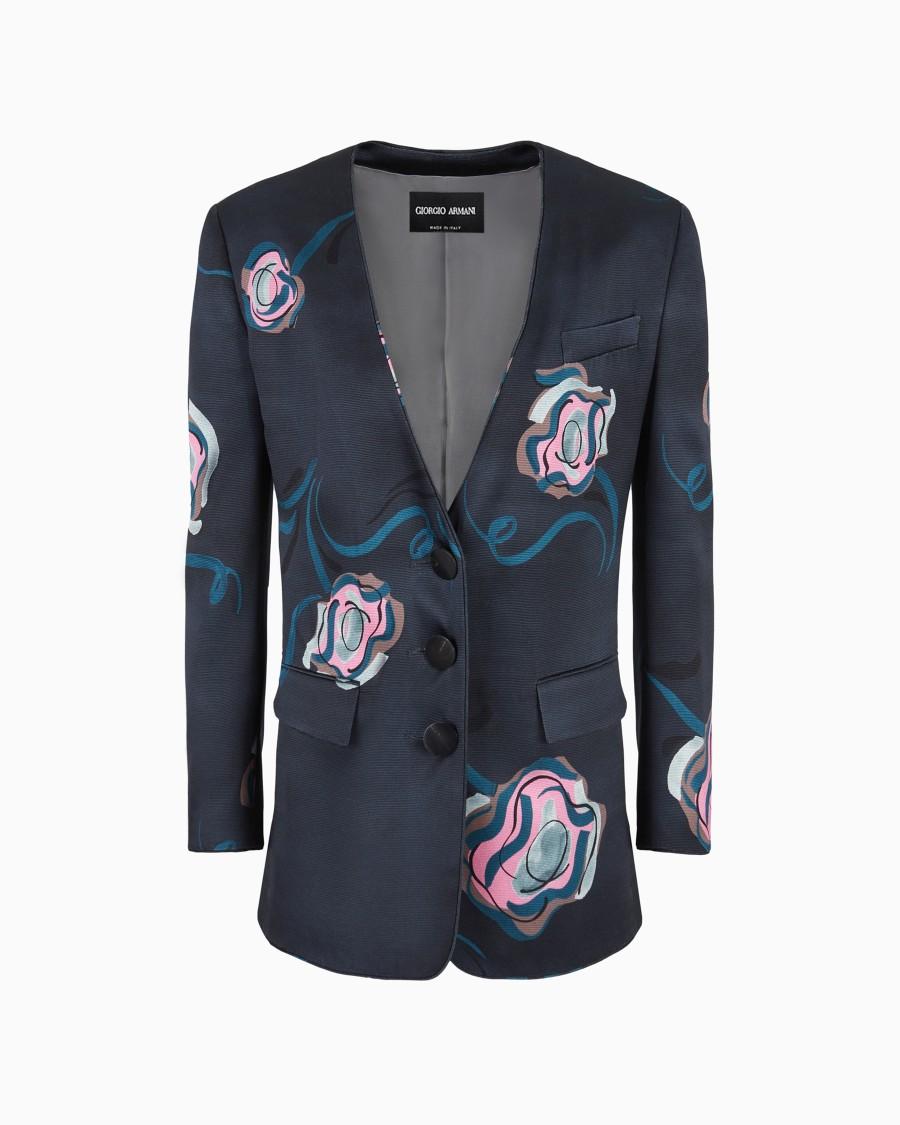 The world of armani GIACCA MONOPETTO IN FAILLE DI SETA CON STAMPA FLOREALE