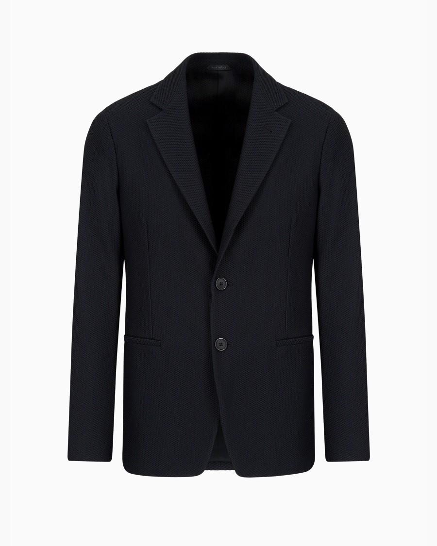 The world of armani GIACCA MONOPETTO IN GAUFRÉ TECNICO