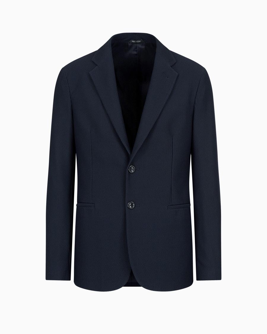 The world of armani GIACCA MONOPETTO IN GAUFRÉ TECNICO