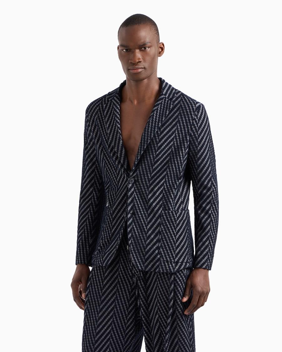The World Of Armani GIACCA MONOPETTO IN JERSEY DI MISTO COTONE E VISCOSA JACQUARD CHEVRON