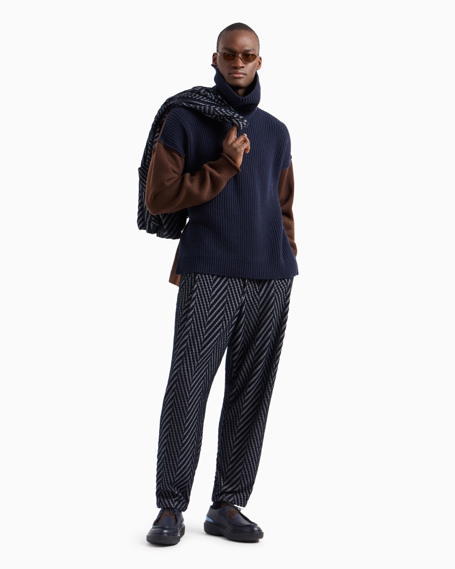 The World Of Armani GIACCA MONOPETTO IN JERSEY DI MISTO COTONE E VISCOSA JACQUARD CHEVRON