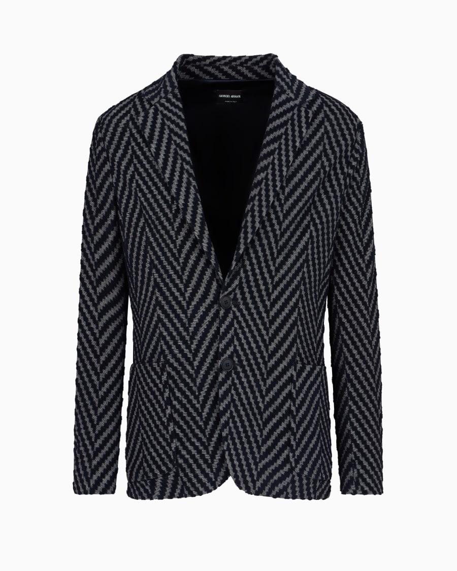 The world of armani GIACCA MONOPETTO IN JERSEY DI MISTO COTONE E VISCOSA JACQUARD CHEVRON