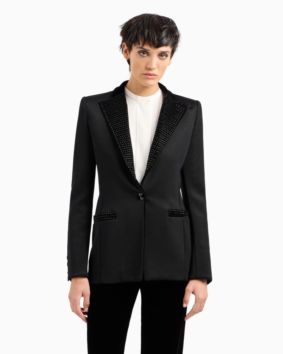 The World Of Armani GIACCA MONOPETTO IN JERSEY DOUBLE E VELLUTO CON RICAMI