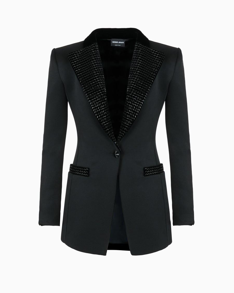 The world of armani GIACCA MONOPETTO IN JERSEY DOUBLE E VELLUTO CON RICAMI