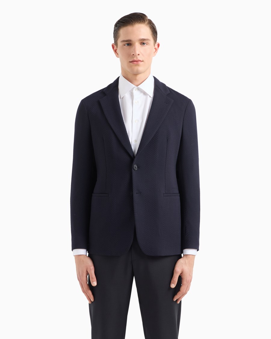 The World Of Armani GIACCA MONOPETTO IN MISTO LANA STRETCH JACQUARD CHEVRON