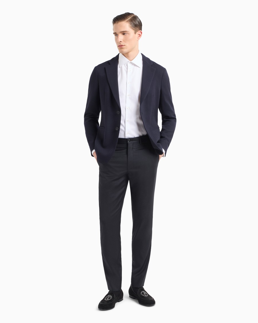The World Of Armani GIACCA MONOPETTO IN MISTO LANA STRETCH JACQUARD CHEVRON