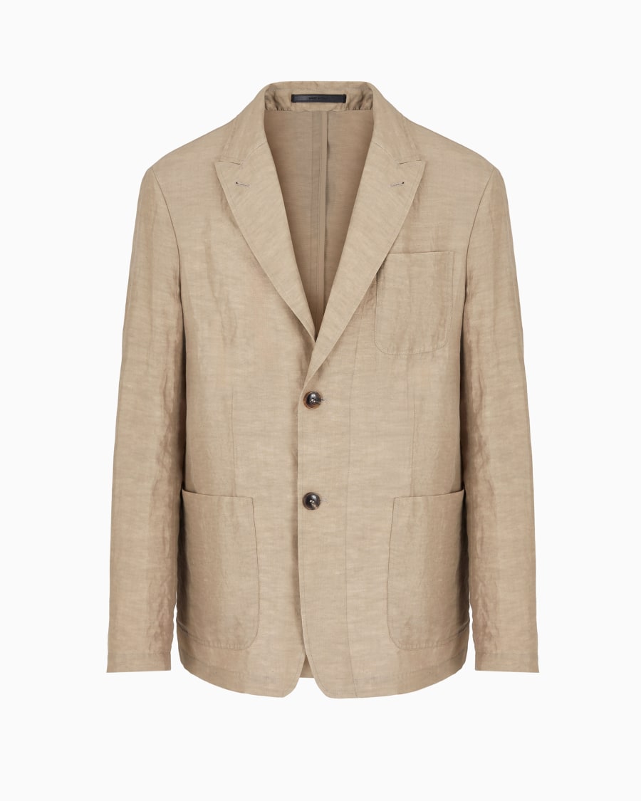 The world of armani GIACCA MONOPETTO IN TELA DI VISCOSA E LINO