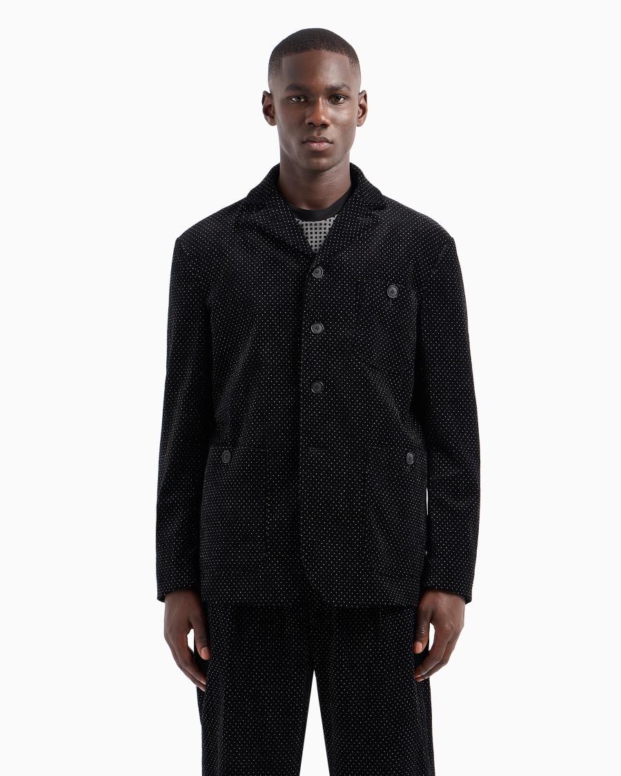 The World Of Armani GIACCA MONOPETTO IN VELLUTO SEERSUCKER CON MOTIVO A POIS