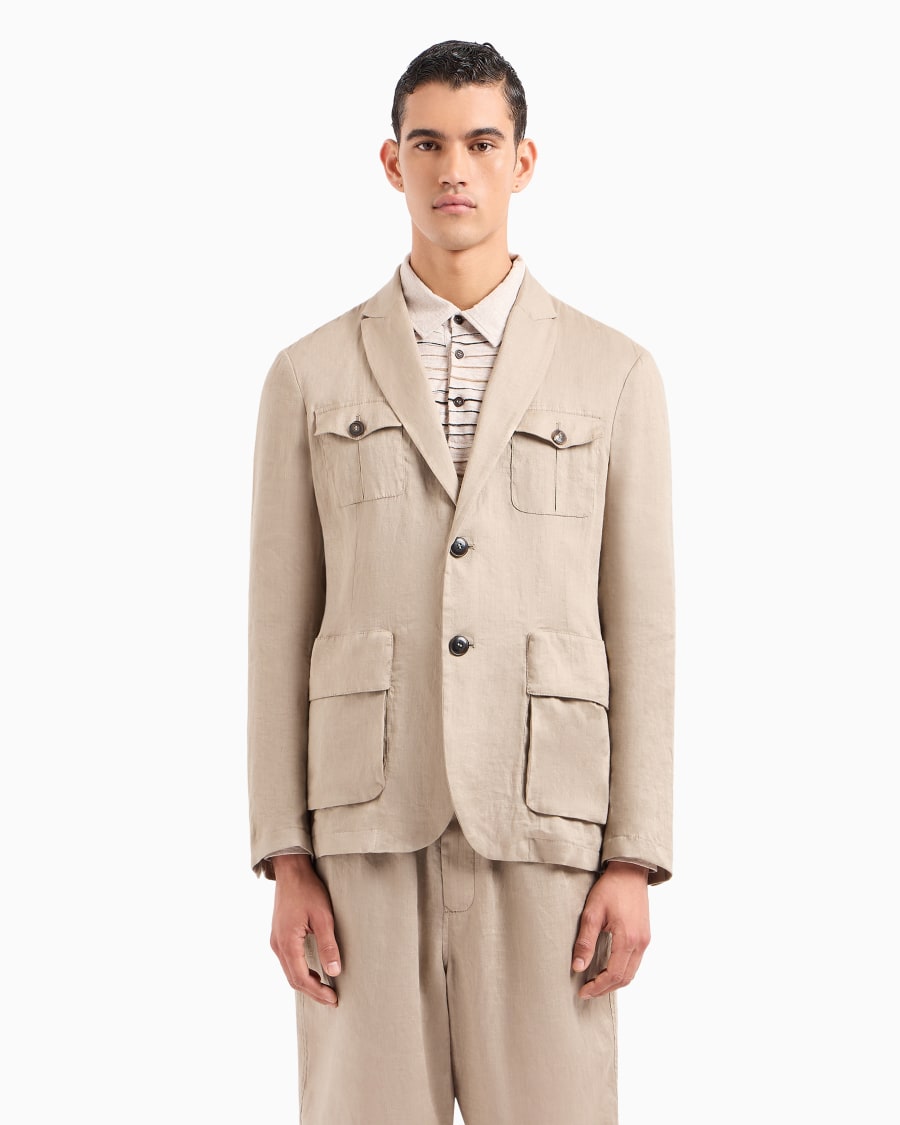 The World Of Armani GIACCA SAHARIANA MONOPETTO IN TELA DI LINO