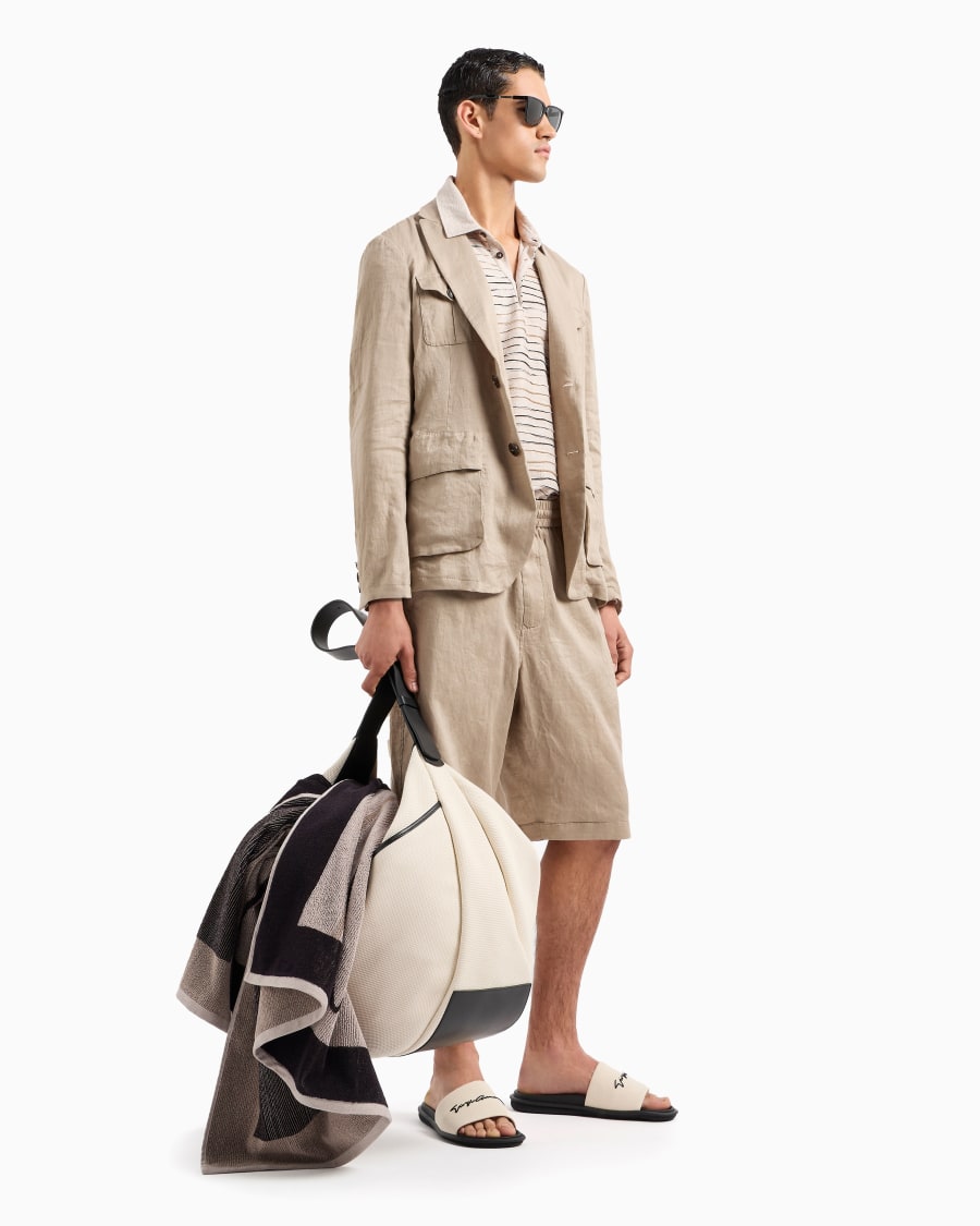 The World Of Armani GIACCA SAHARIANA MONOPETTO IN TELA DI LINO