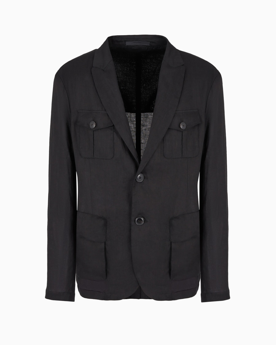 The world of armani GIACCA SAHARIANA MONOPETTO IN TELA DI LINO