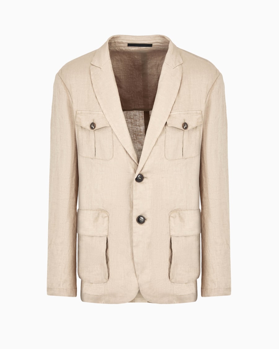 The world of armani GIACCA SAHARIANA MONOPETTO IN TELA DI LINO