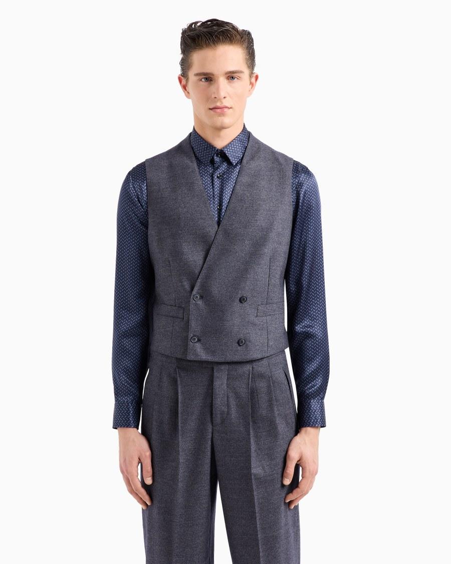 The World Of Armani GILET DOPPIOPETTO IN LANA VERGINE E CASHMERE EFFETTO DENIM