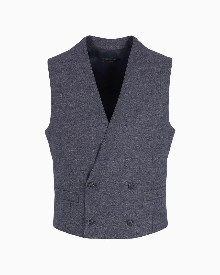 The world of armani GILET DOPPIOPETTO IN LANA VERGINE E CASHMERE EFFETTO DENIM