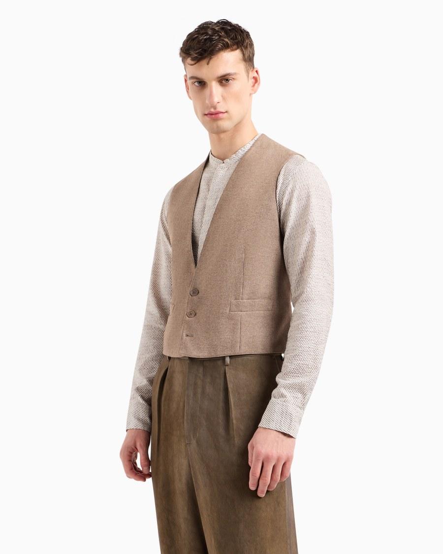 The World Of Armani GILET MONOPETTO IN LANA E VISCOSA CANNETÉ