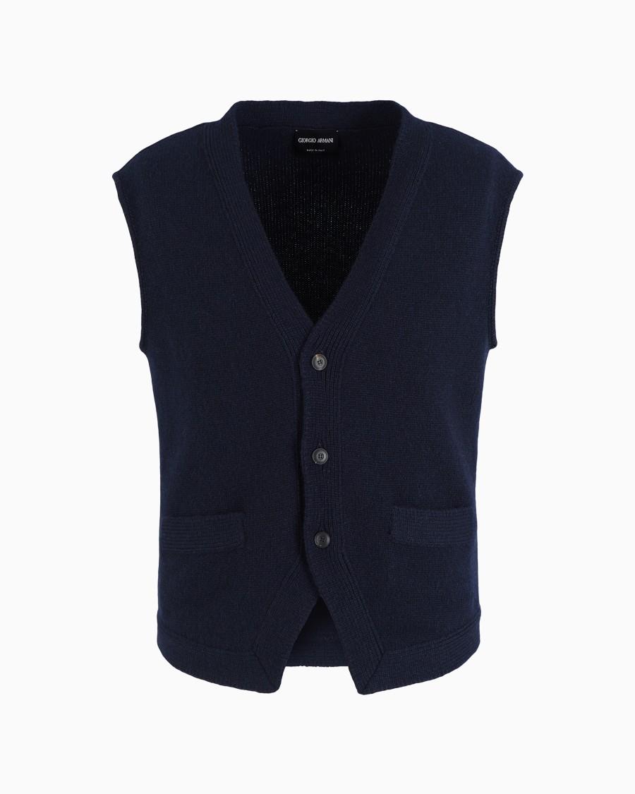 The world of armani GILET MONOPETTO IN MAGLIA DI CASHMERE