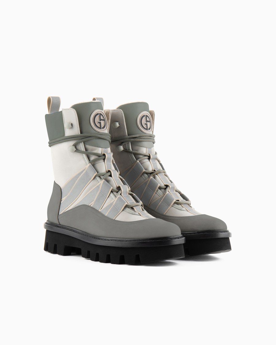 The World Of Armani GIORGIO ARMANI NEVE STIVALETTI STRINGATI IN NABUK TESSUTO TECNICO E NAPPA