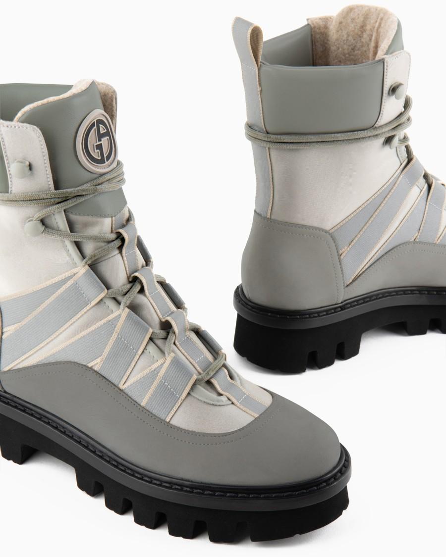 The World Of Armani GIORGIO ARMANI NEVE STIVALETTI STRINGATI IN NABUK TESSUTO TECNICO E NAPPA