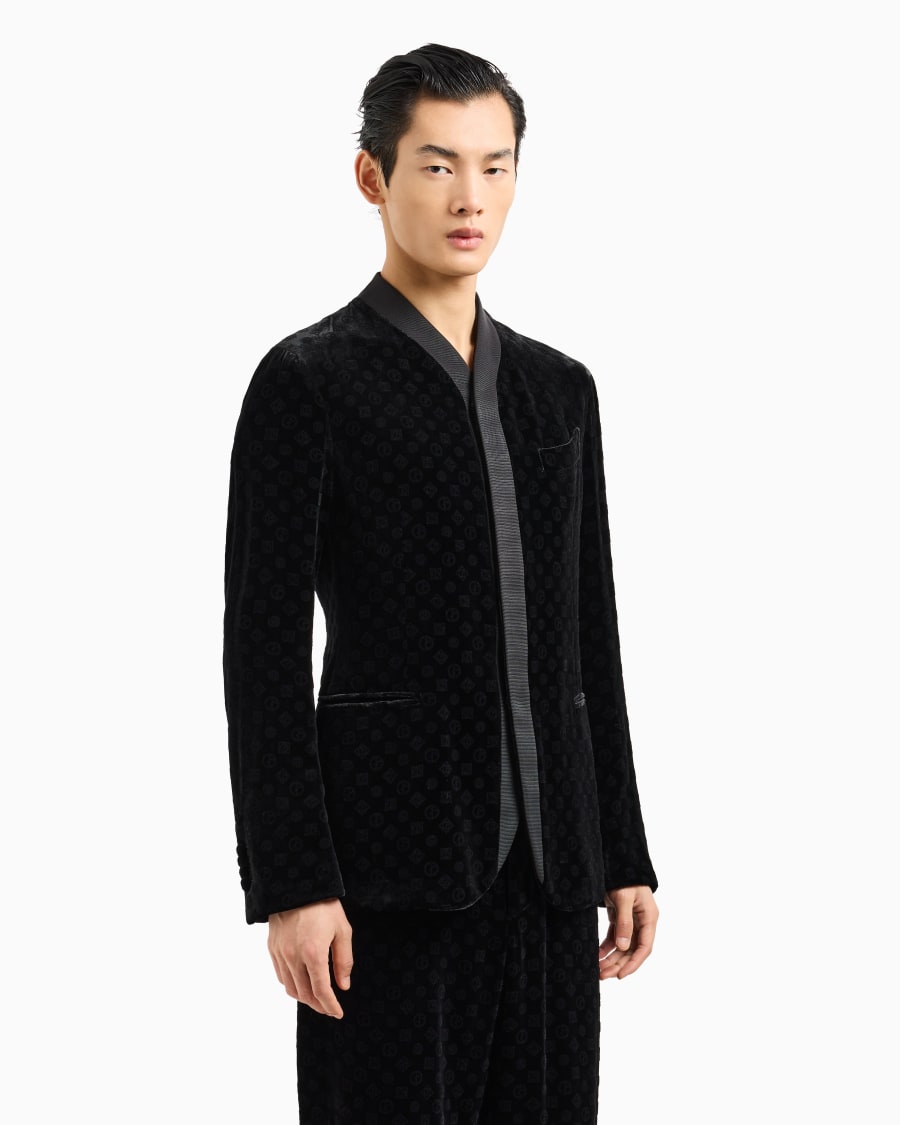 The World Of Armani GIORGIO'S GIACCA MONOPETTO IN VELLUTO CON LOGO ALL-OVER