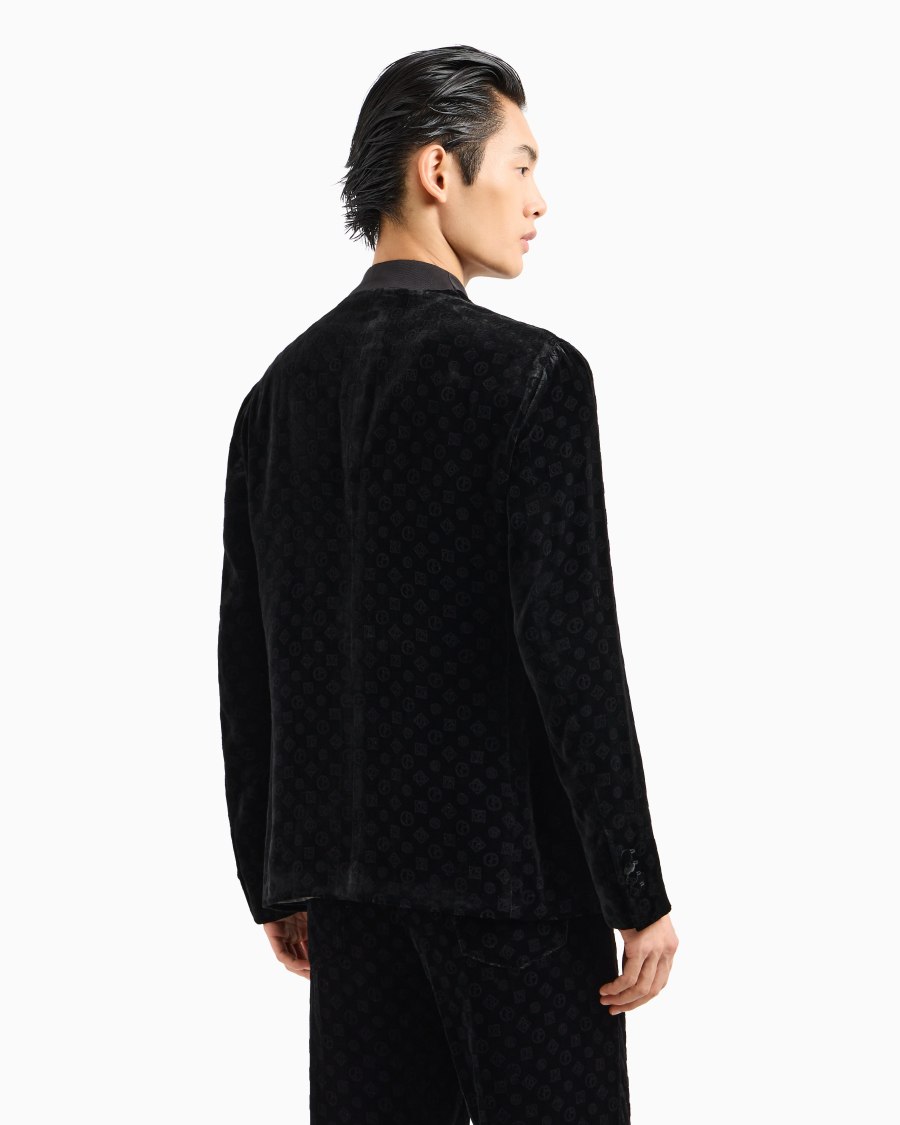 The World Of Armani GIORGIO'S GIACCA MONOPETTO IN VELLUTO CON LOGO ALL-OVER