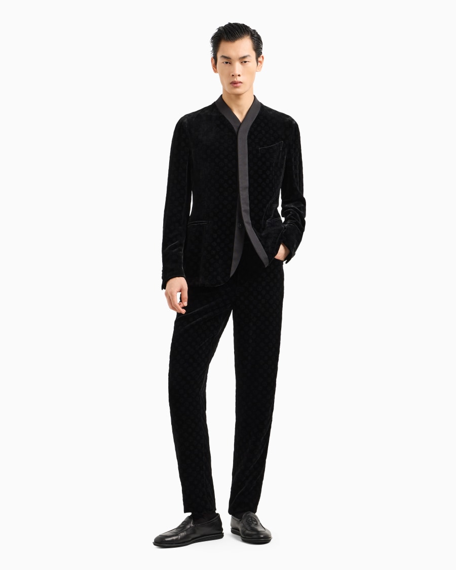 The World Of Armani GIORGIO'S GIACCA MONOPETTO IN VELLUTO CON LOGO ALL-OVER