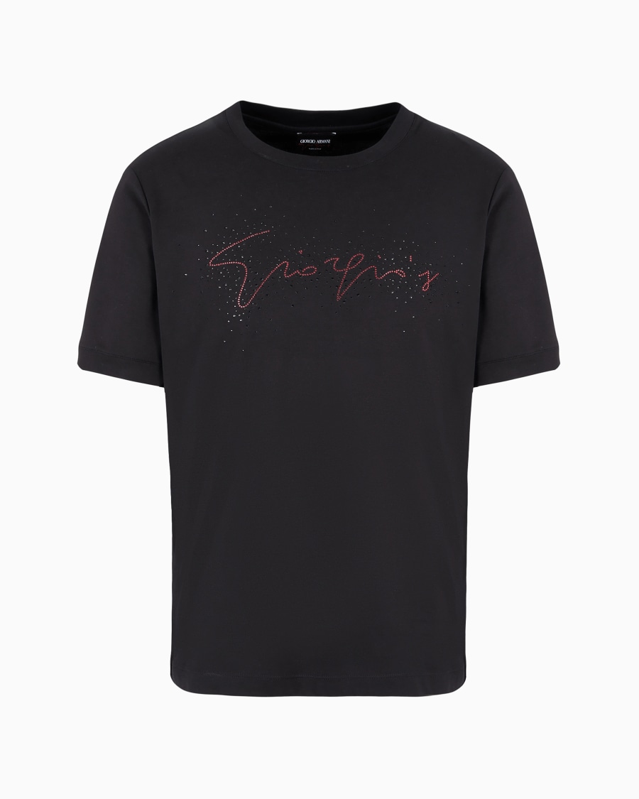 The world of armani GIORGIO'S T-SHIRT GIROCOLLO IN JERSEY DI COTONE CON RICAMO CRISTALLI