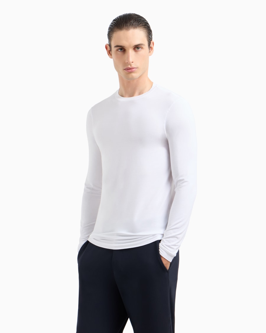 The World Of Armani MAGLIA GIROCOLLO A MANICHE LUNGHE IN JERSEY DI VISCOSA STRETCH