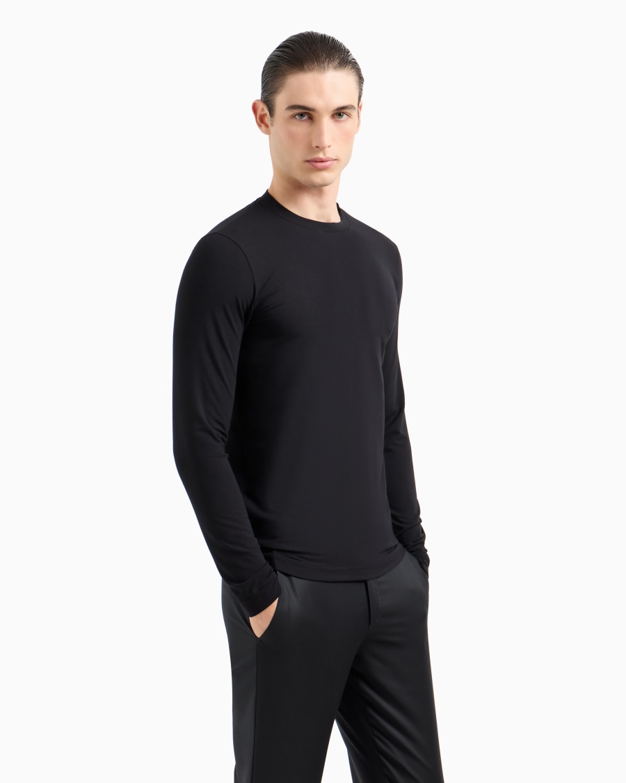 The World Of Armani MAGLIA GIROCOLLO A MANICHE LUNGHE IN JERSEY DI VISCOSA STRETCH