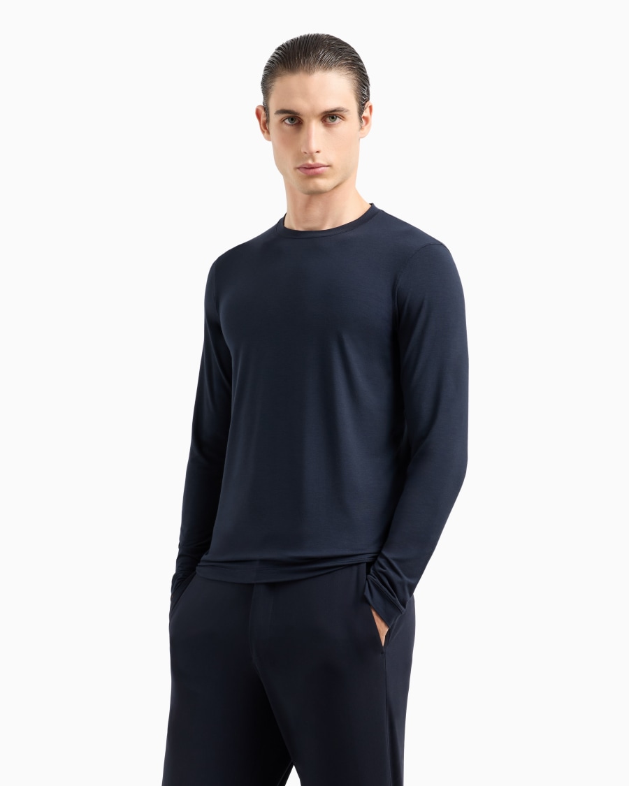The World Of Armani MAGLIA GIROCOLLO A MANICHE LUNGHE IN JERSEY DI VISCOSA STRETCH
