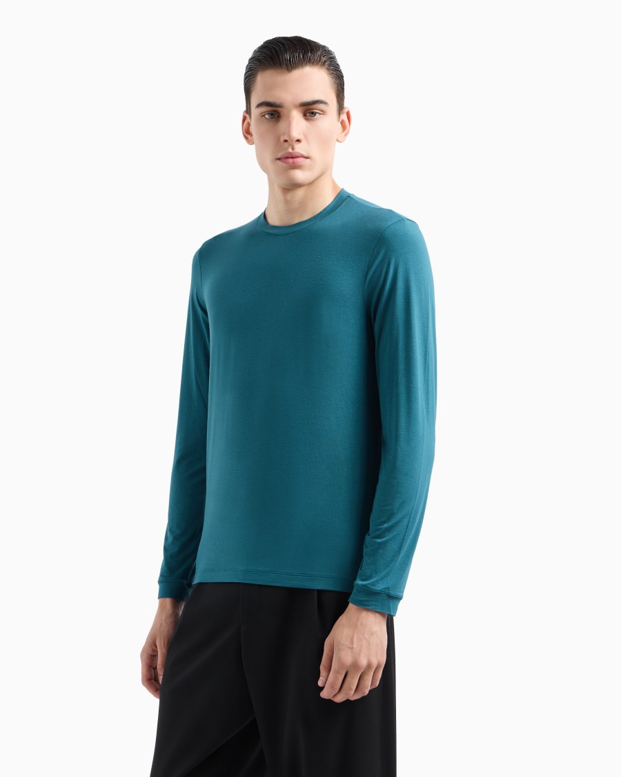 The World Of Armani MAGLIA GIROCOLLO A MANICHE LUNGHE IN JERSEY DI VISCOSA STRETCH